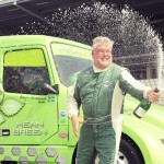 ‘Mean Green’ driver, Boije Ovebrink celebrates his win in the customary manner