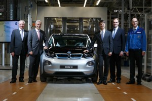 Start of series production of the BMW i3 in Leipzig. From the left: Senior Vice President BMW Leipzig Plant, Manfred Erlacher, Minister President of the state of Saxony, Stanislaw Tillich, BMW AG Board Member for Production, Harald Krüger, Mayor of Leipzig, Burkhard Jung, and Head of Production Electric Vehicles, Dr. Helmut Schramm.