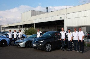 Leipzig (DE) 12th September 2013. BMW Motorsport, PR Event, Augusto Farfus (BR), Andy Priaulx (GB), Bruno Spengler (CA), Marco Wittmann (DE), Martin Tomczyk (DE), Timo Glock (DE), Dirk Werner (DE) and Joey Hand (US) on the i3 and i8.