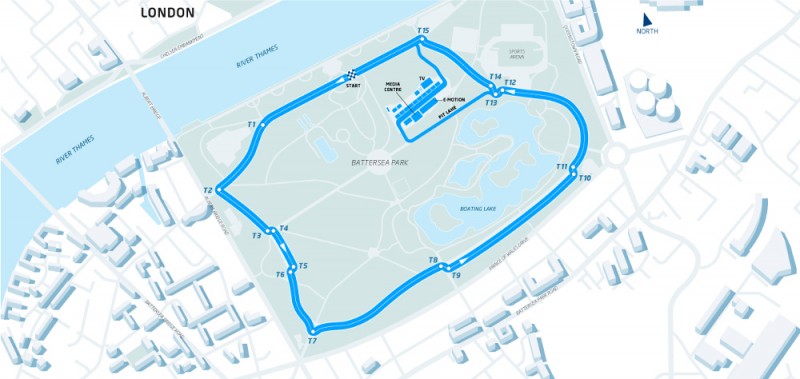The proposed circuit layout for the Formula E London ePrix at Battersea Park